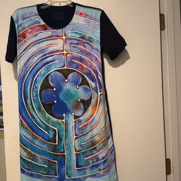 Watercolor Labyrinth Graphic T-Shirt Dress Made in USA - Picture 2 of 6